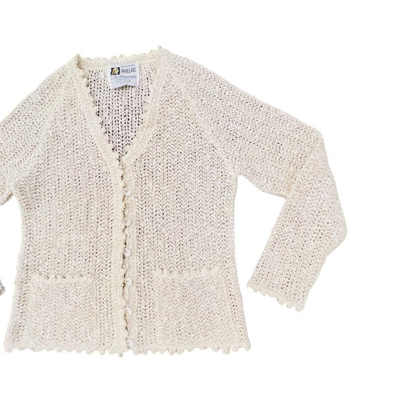 Vintage‎ A Pallas Original Irish Linen Cream Women’s Button Cardigan Sweater MED - Picture 9 of 15